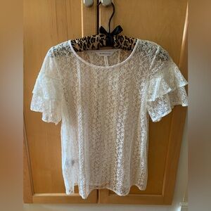 BCBGeneration White Lace Ruffle Sleeve Blouse